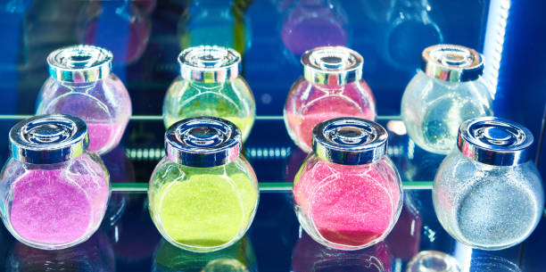 istock Jars with shiny decorative dyes on exhibition 1210597549