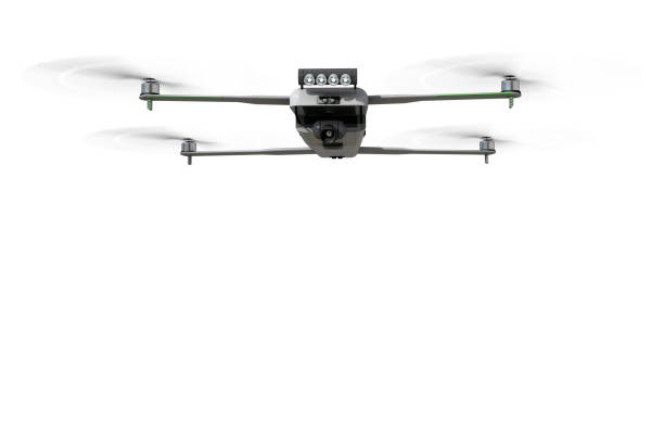 istock Flying electric drone. Front view. Isolated on white. Photorealistic 3d rendering 1210598934
