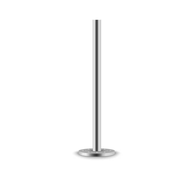 Set metal columns. Set of metal columns.The steel element of the truss beam.Metal pole posts,steel pipes of various diameters installed are bolted on a round base isolated on a transparent background.Vector illustration pole stock illustrations