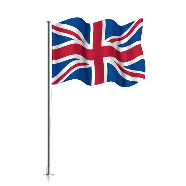 금속 기둥에 영국 국기입니다. - pole flag rope metal stock illustrations