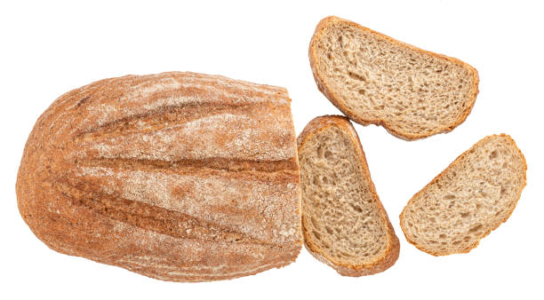 istock freshly baked bread isolated on white background. Top view 1210610804