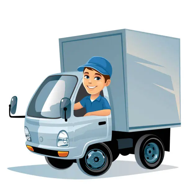 Vector illustration of Delivery truck with driver