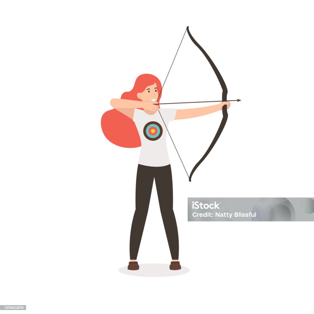 Girl Shoots From A Bow Stock Illustration - Download Image Now - Archery,  Archery Bow, Arrow - Bow and Arrow - iStock