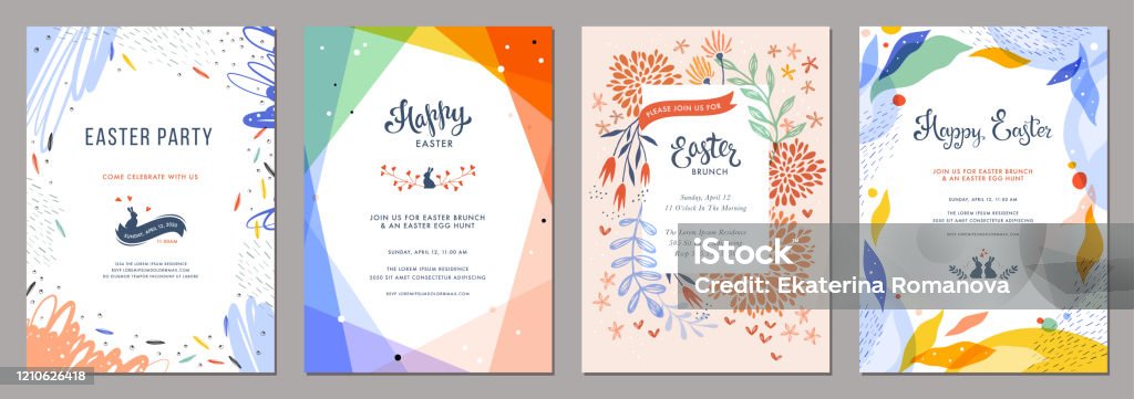Universal Easter Templates_04 Trendy abstract Easter templates. Good for poster, card, invitation, flyer, cover, banner, placard, brochure and other graphic design. Frame - Border stock vector