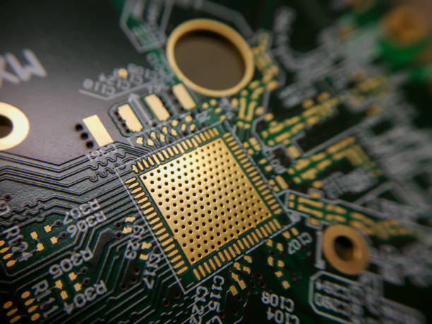 istock Macro close up of PCB QFN footprint 1210632656
