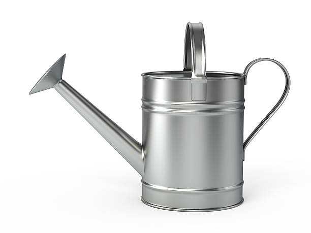 A silver watering can on a white background Watering can isolated on white watering can photos stock pictures, royalty-free photos & images
