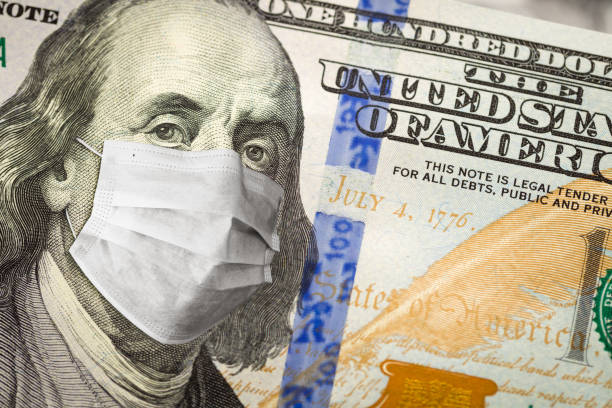 One Hundred Dollar Bill With Medical Face Mask on George Washington One Hundred Dollar Bill With Medical Face Mask on George Washington. us president photos stock pictures, royalty-free photos & images