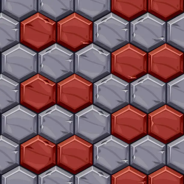 Vector illustration of Seamless pattern of vintage stone hexagonal tiles.