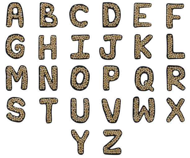 獨立字體英語或拉丁語全字母a-z由黑色花崗岩上的貝殼製成 - lahoz 個照片及圖片檔