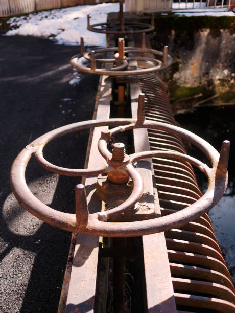 Close-up of old rusty Floodgate Valve.