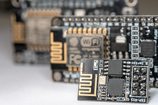 Multiple ESP8266 NodeMCU modules which are microcontroller boards used for IoT project or stem education