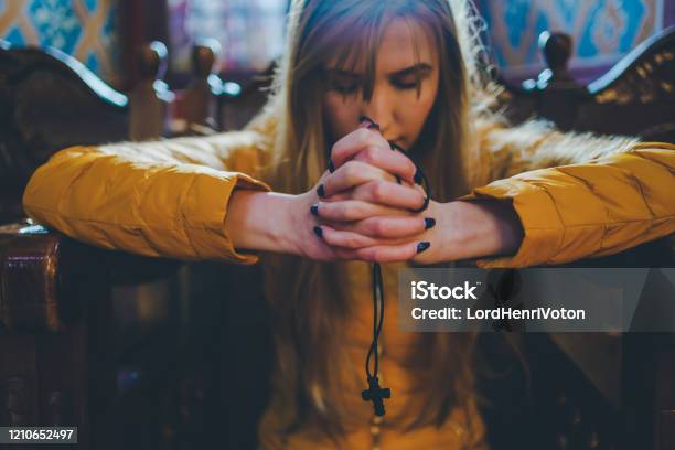 Woman Praying In Church Stock Photo - Download Image Now - Orthodox Church, Catholicism, Religion