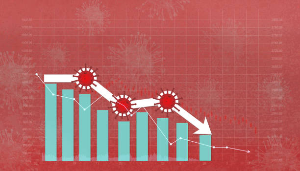 Stock market down on coronavirus fears, Economy down with coronavirus 2019-nCov, Pandemic virus, Stock market crisis red price arrow down chart fall. 3d rendering. Stock market down on coronavirus fears, Economy down with coronavirus 2019-nCov, Pandemic virus, Stock market crisis red price arrow down chart fall. 3d rendering. exposures stock pictures, royalty-free photos & images