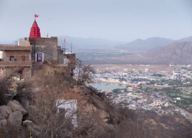 istock Salvitri Mata temple at dusk,overlooking Pushkar,Rajasthan,India.lights,evening 1210658095