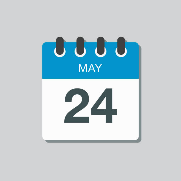 Calendar day 24 May, days of the year Icon calendar day - 24 May. Days f the year. Vector illustration flat style. Date day of month Sunday, Monday, Tuesday, Wednesday, Thursday, Friday, Saturday. Holidays in May may 24 calendar stock illustrations