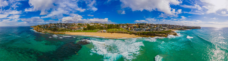 Panoramic view of Bronte Beach from the air, Sydney Australia