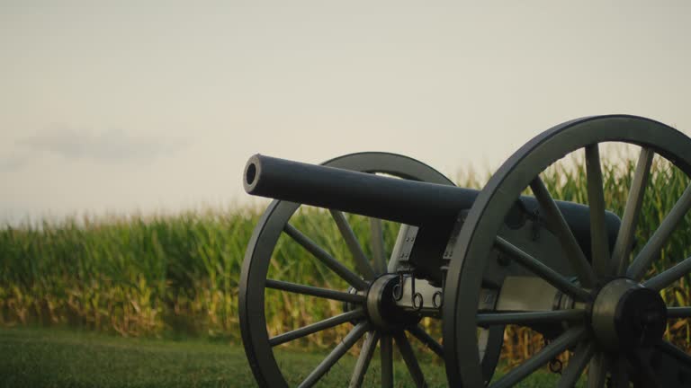 A US Civil War Cannon from Gettysburg National Military Park, Pennsylvania Next to a Corn Field