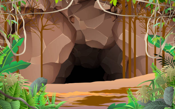 Web landscape of cave in the jungle cave stock illustrations