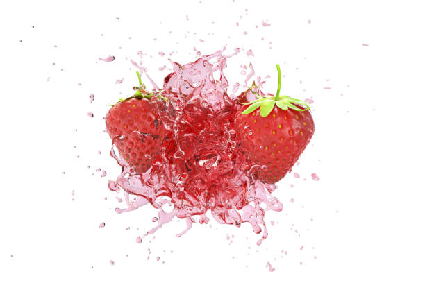 istock Explosion Strawberry juicy liquid with Strawberry fruit on white background. 3D Render. 1210670816