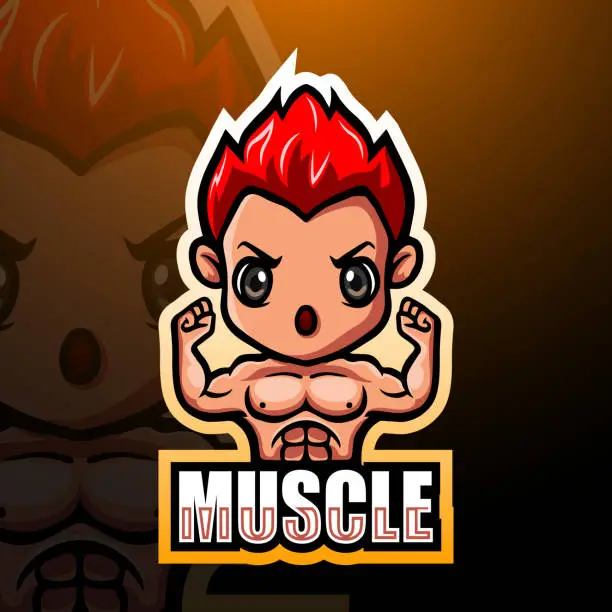 Vector illustration of Muscle boy mascot esport logo design