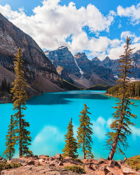 A photograph of Moraine Lake in Banff National Park, Alberta, Canada.