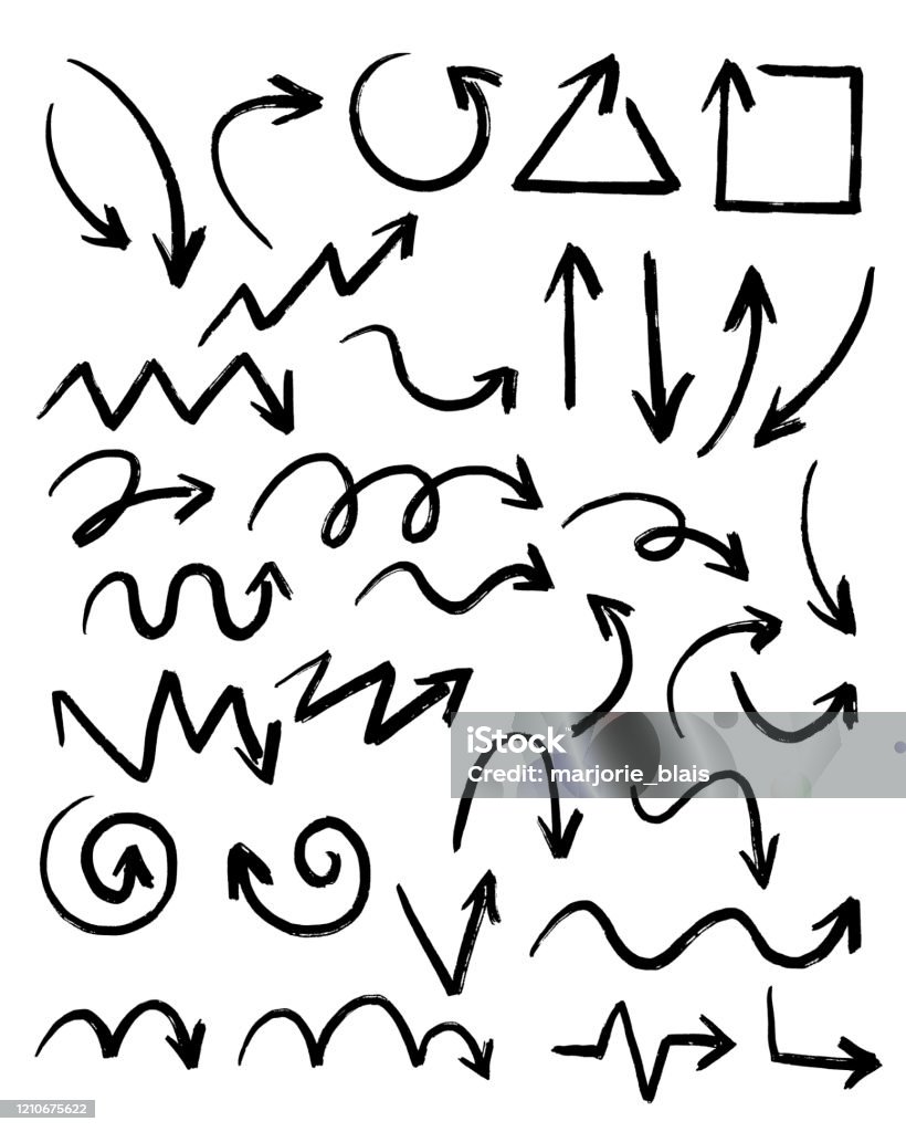 Handdrawn vector arrows set Different shapes for all needs Arrow Symbol stock vector