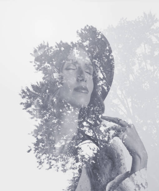 istock Multiple Exposure of beautiful boho woman feeling gratitude and mindfulness 1210675704