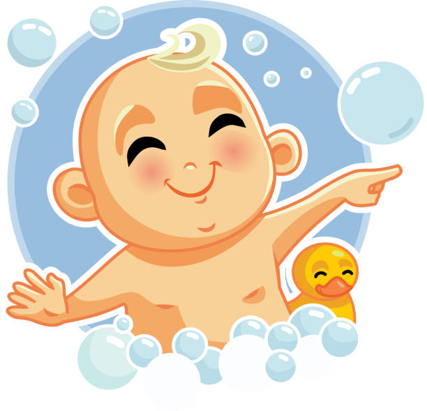 Baby Taking A Bath With Rubber Duck Vector Cartoon Stock Illustration -  Download Image Now - Bathtub, Playful, Playing - iStock