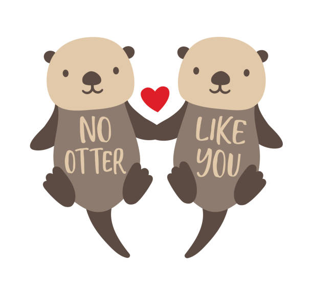 ilustrações de stock, clip art, desenhos animados e ícones de sea otters couple floating and holding hands vector illustration - beautiful friendship wildlife nature