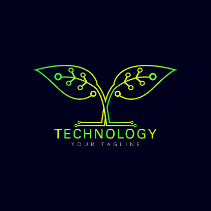 Green technology plant logo tree leaves  outline icon