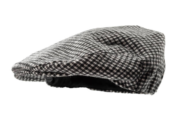 istock Floating grey hunting tweed flat cap or newsboy cap isolated on white background with clipping path cutout using ghost mannequin technique 1210691989