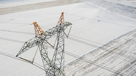 Power Cable, Power Line, Snow, Cable, Sending, Drone Shot, Cable, Cold Temperature, Electricity