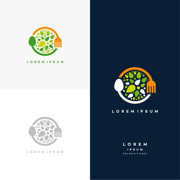 illustrazioni stock, clip art, cartoni animati e icone di tendenza di healthy nature food logo progetta concept vector, simbolo alimentare vegetariano logo creativo - frutta immagine