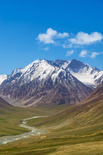 istock Majestic snow capped mountain peak with green alpine meadows 1210700841