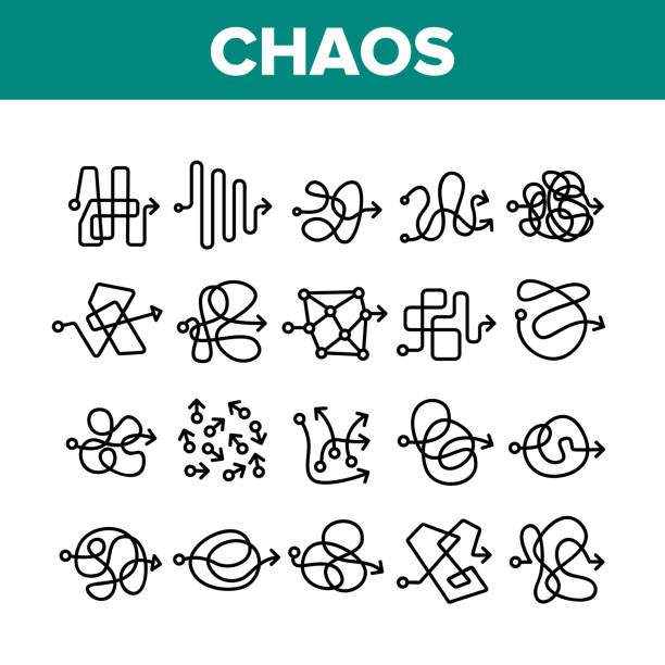 Chaos Arrow Movement Collection Icons Set Vector Chaos Arrow Movement Collection Icons Set Vector. Confused Complicated Way As Chaos Or Problem, Chaotic Direction, Negative Space Concept Linear Pictograms. Monochrome Contour Illustrations confusion stock illustrations