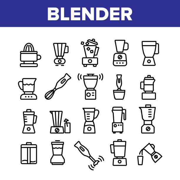 ilustraciones, imágenes clip art, dibujos animados e iconos de stock de blender kitchen tool collection iconos set vector - blender