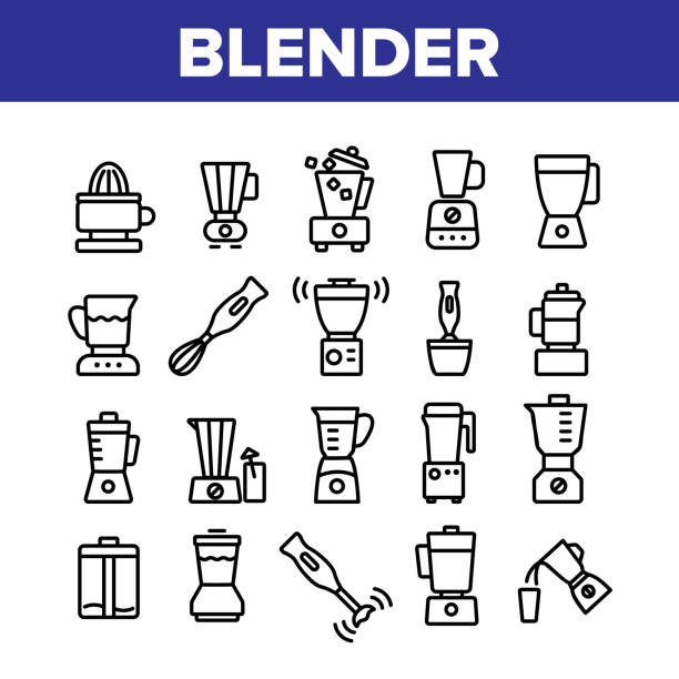 ilustrações, clipart, desenhos animados e ícones de ícones da coleção de ferramentas da ferramenta do liquidificador - blender