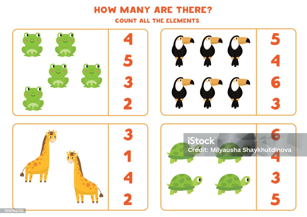 Counting Educational Game For Kids Wild Animals Stock Illustration -  Download Image Now - Preschool, Worksheet, Activity - iStock