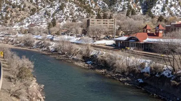 Photo of Colorado River late winter Amtrak train station late winter Glenwood Springs