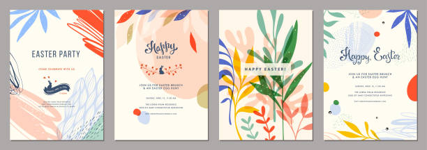 Universal Easter Templates_05 Trendy abstract Easter templates. Good for poster, card, invitation, flyer, cover, banner, placard, brochure and other graphic design. easter drawings stock illustrations
