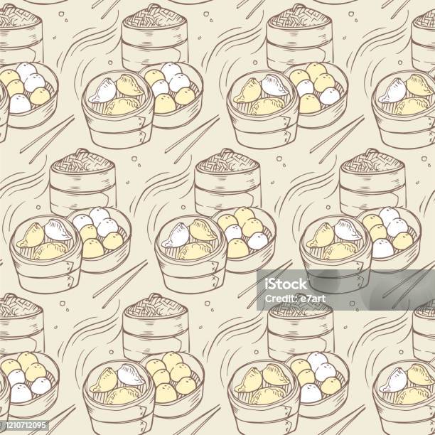 Pattern Dim Sum Hand Drawn Vector Seamless Pattern Design With Asian Popular Foods Dim ...