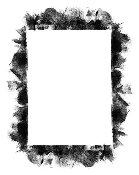 Vector illustration of Carelessly outlined frame by black paint and a paint roller on white paper background - spontaneous uneven brush movements - dirty messy vector illustration with isolated dark traces