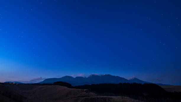 Beautiful mountains and starry sky in winter