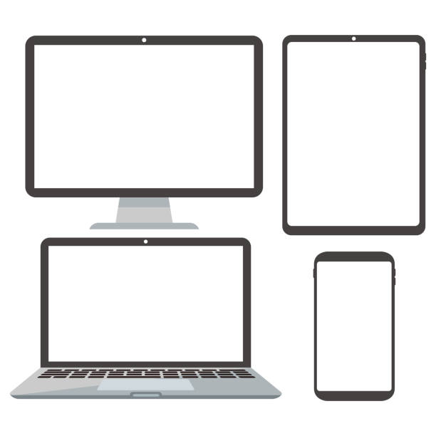 pc laptop iphone vektor illustration - iphone mockup stock-grafiken, -clipart, -cartoons und -symbole