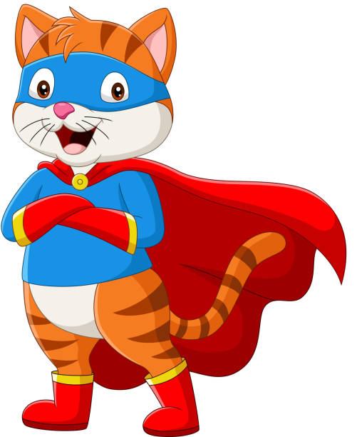 ilustrações, clipart, desenhos animados e ícones de gato super-herói de desenho animado com máscara de olhos - courage domestic cat animal young animal