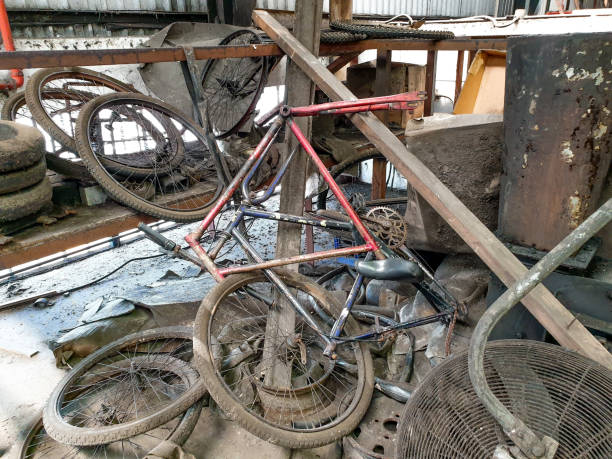 istock Old bicycle tires and metal frames. 1210716360