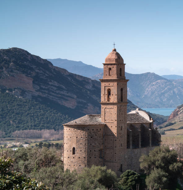 The ancient church of Patrimonio, village in the north of Corsica