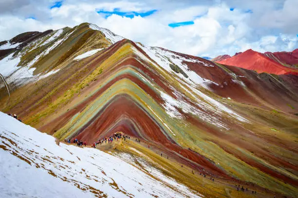 Rainbow mountain(Vinicunca) is the multi-colored mountains are caused by the sediment of minerals throughout the area. Also known as Vinicunca, a word originating from Peru’s native tongue Quechua, which translates to “colored mountain”. Only recently discovered, Rainbow Mountain has become one of the main attractions to visit in Peru for all travellers and locals.