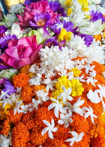 Photo of Flowers donation in buddhist temple in Kandy, Sri Lanka