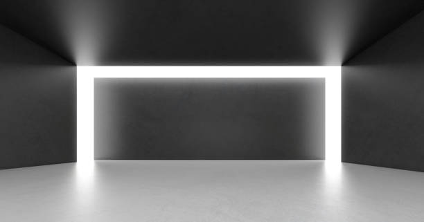 istock Abstract of dark concrete space with sun light cast the shadow on the shape wall ,Empty interior, Perspective of brutalism  architecture,3d rendering 1210727522